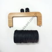 Ahşap Burslu Rafya Çanta Seti (BLK)